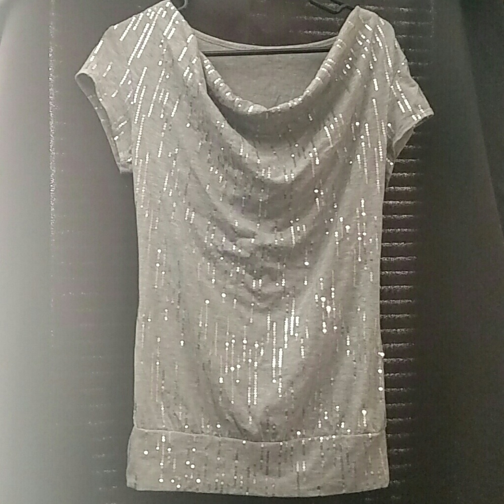 Sequin swoop neck top